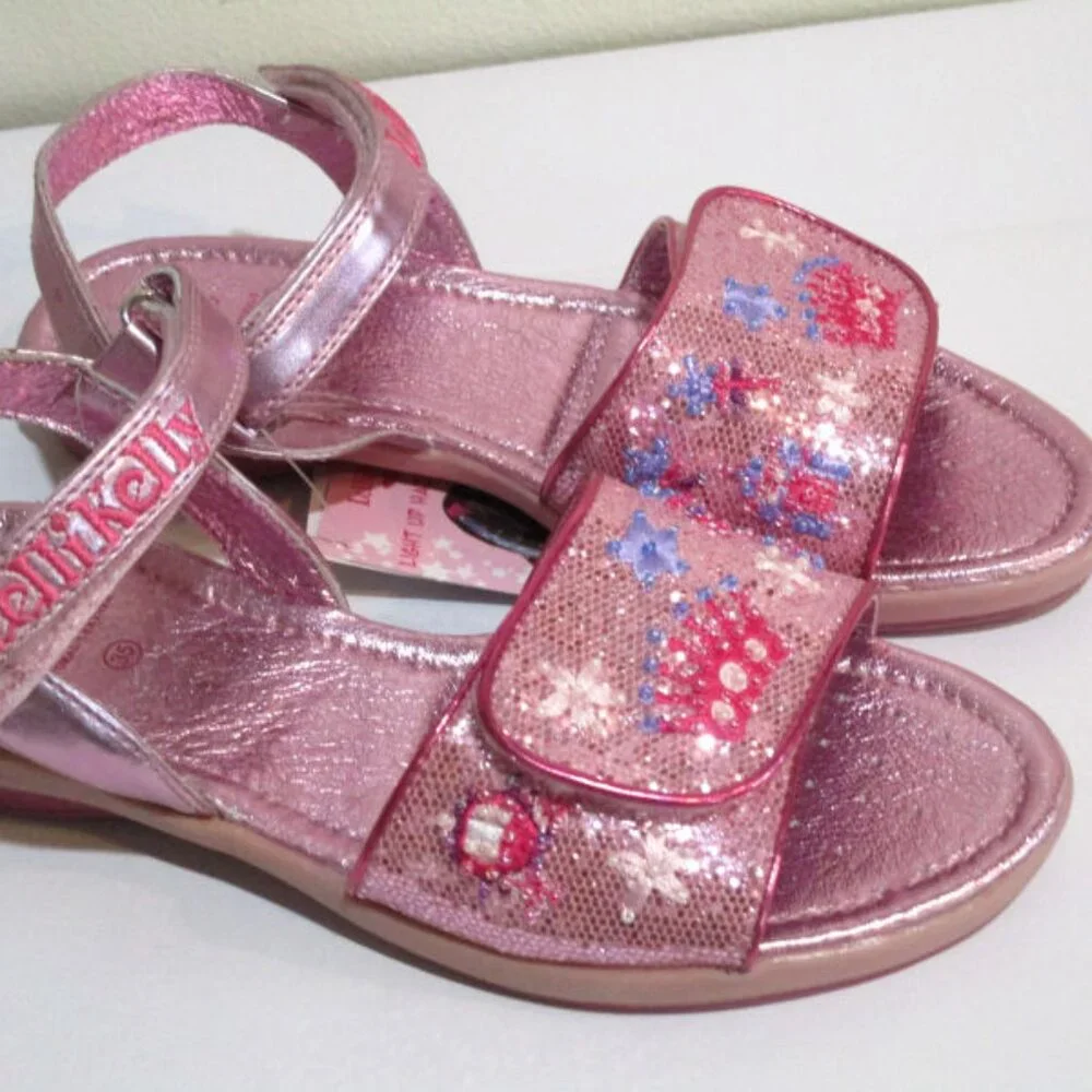 Lelli Kelly Boutique Girls‎ Pink Sparkly Crown Princess Sandals sz 35 4 Big Girl